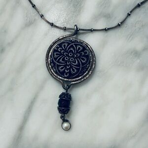 Sterling Silver Vintage Button Necklace Pendant Antique Boho Artisan Jewelry